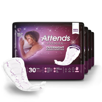 Attends Premier Overnight Bladder Control Pad 15 Inch Length Heavy Absorbency Polymer Core One Size Fits Most (1204257_BG)