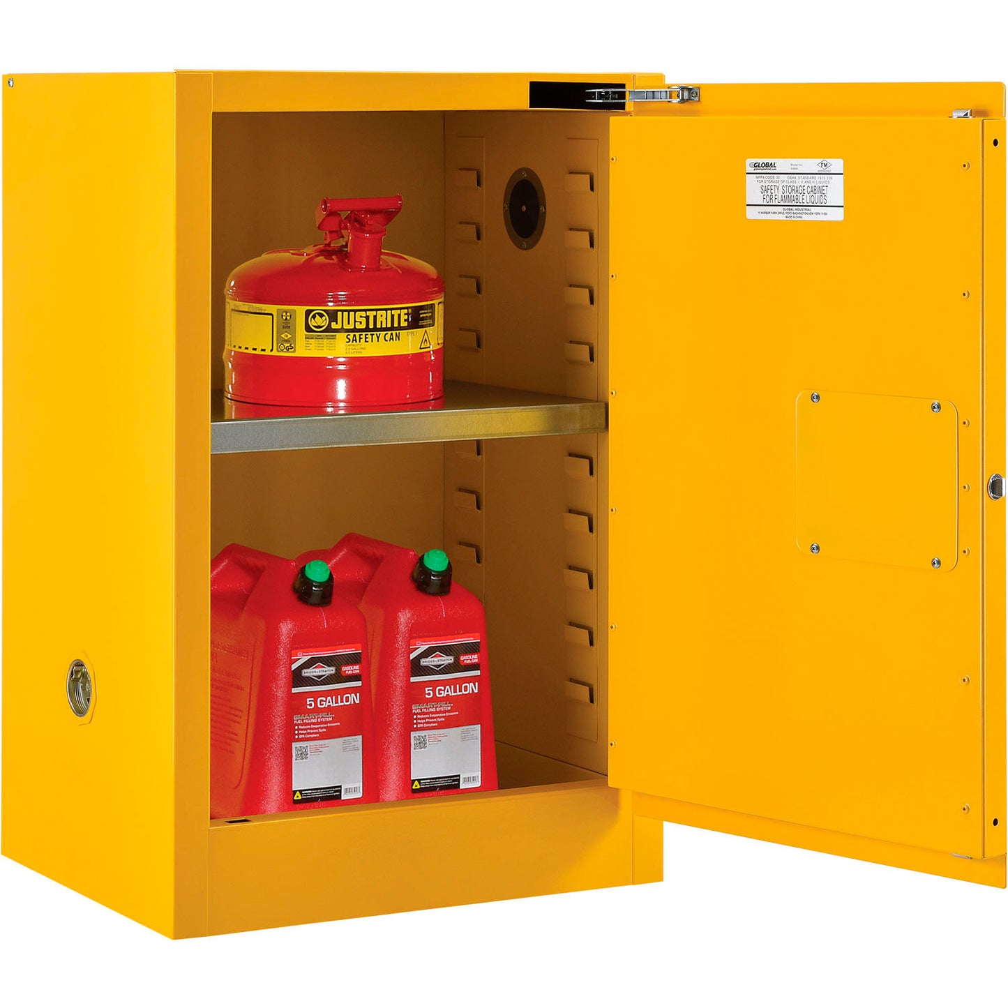 Global Industrial Flammable Cabinet, Self Close Single Door, 12 Gallon, 23"Wx18"Dx35"H (WB316091)
