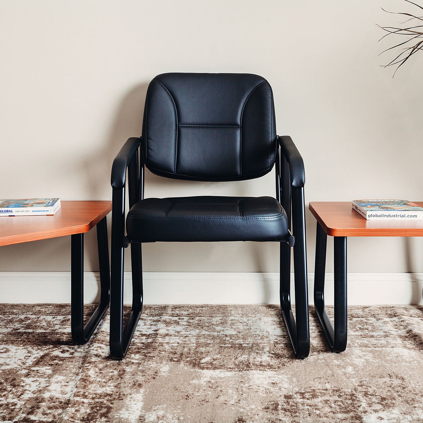 Interion Antimicrobial Synthetic Leather Reception Chair - Black (WB317101)