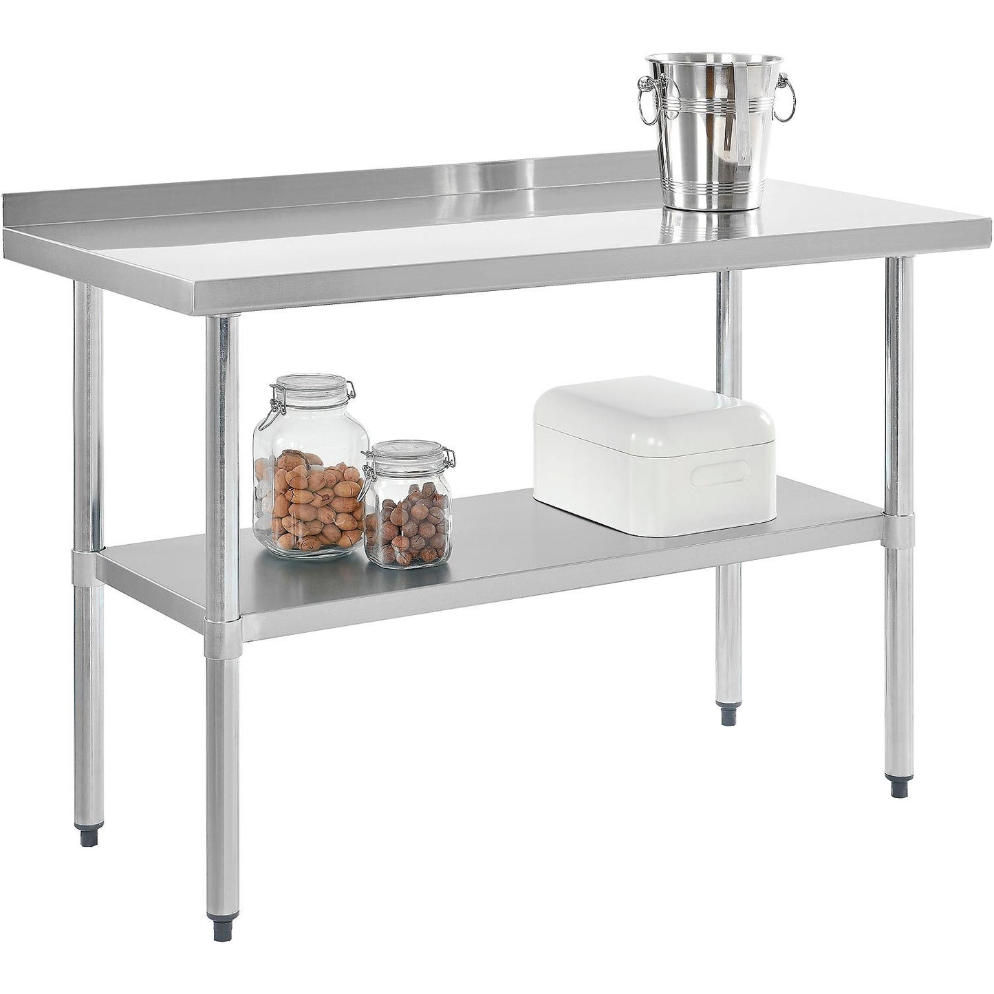 Global Industrial 430 Stainless Steel Table, 72 x 30", Undershelf, 2" Backsplash (WB319061)