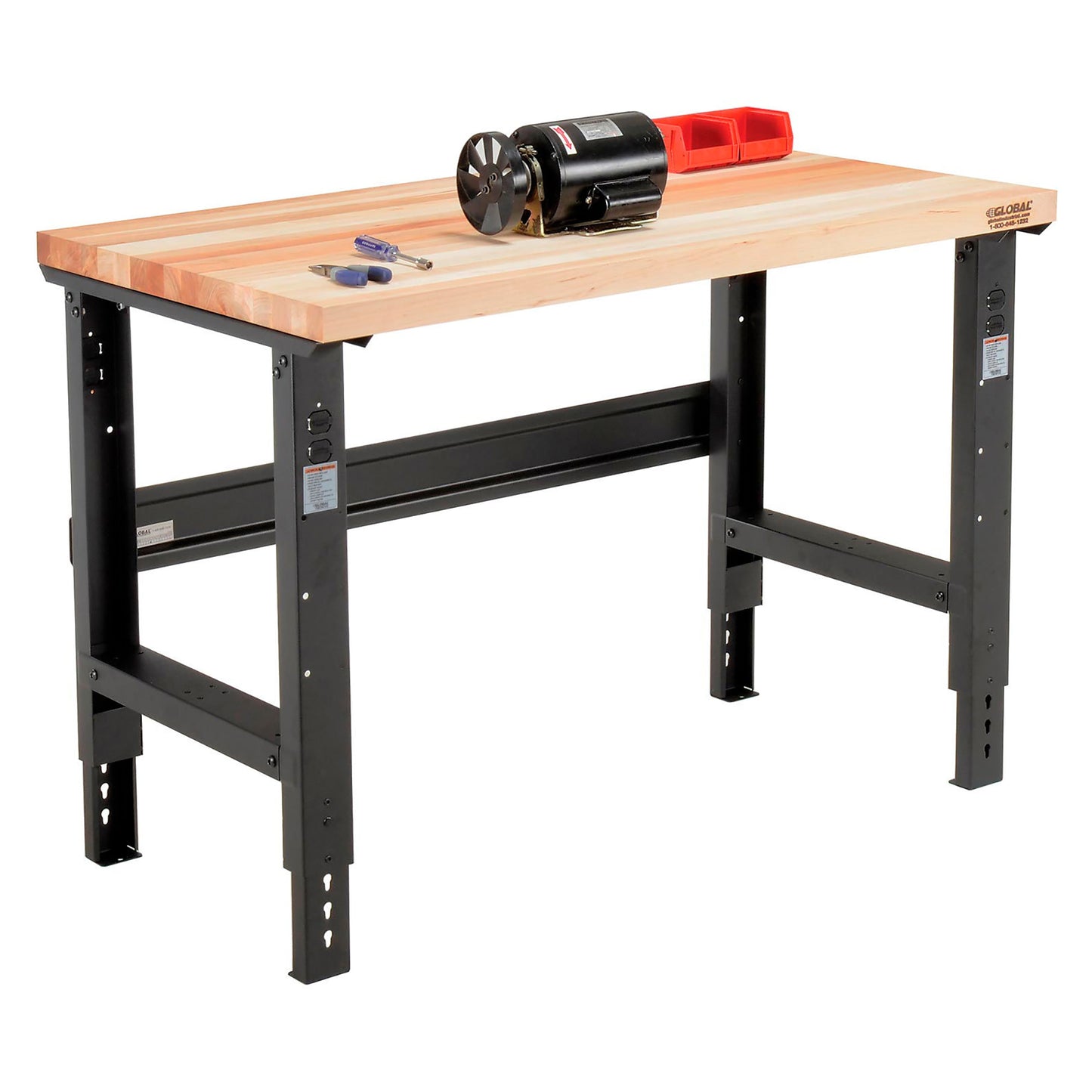 Global Industrial Adjustable Height Workbench, 48 x 30", Maple Square Edge, Black (WB319076)