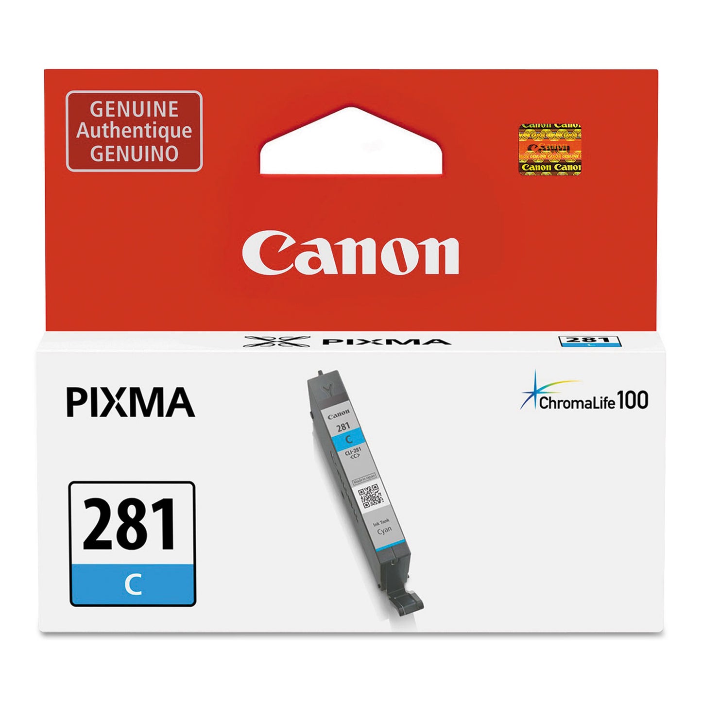 Canon® 2088C001 (CLI-281) ChromaLife100+ Ink, 259 Page-Yield, Cyan (CNM2088C001)