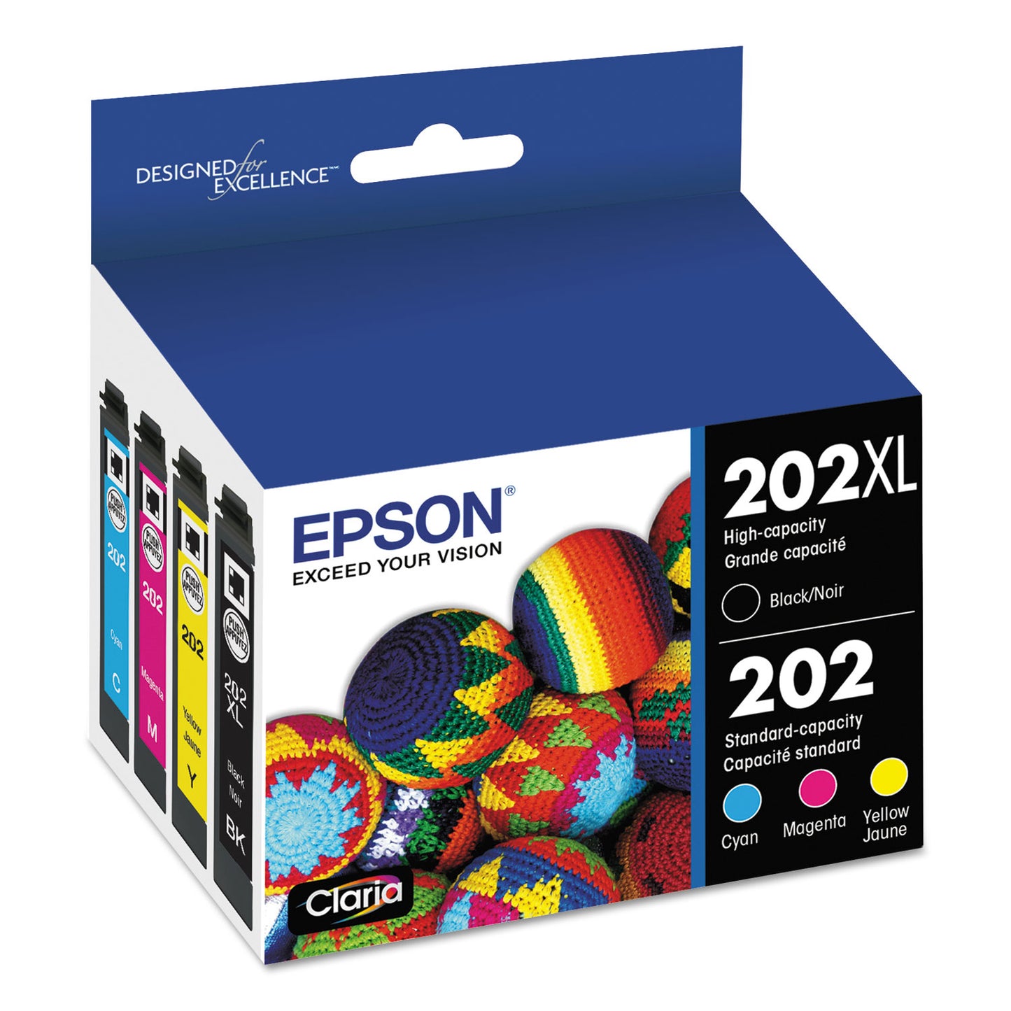 Epson® T202XL-BCS (202XL) Claria High-Yield Ink, 550/165 Page-Yield, Cyan/Magenta/Yellow (EPST202XLBCS)