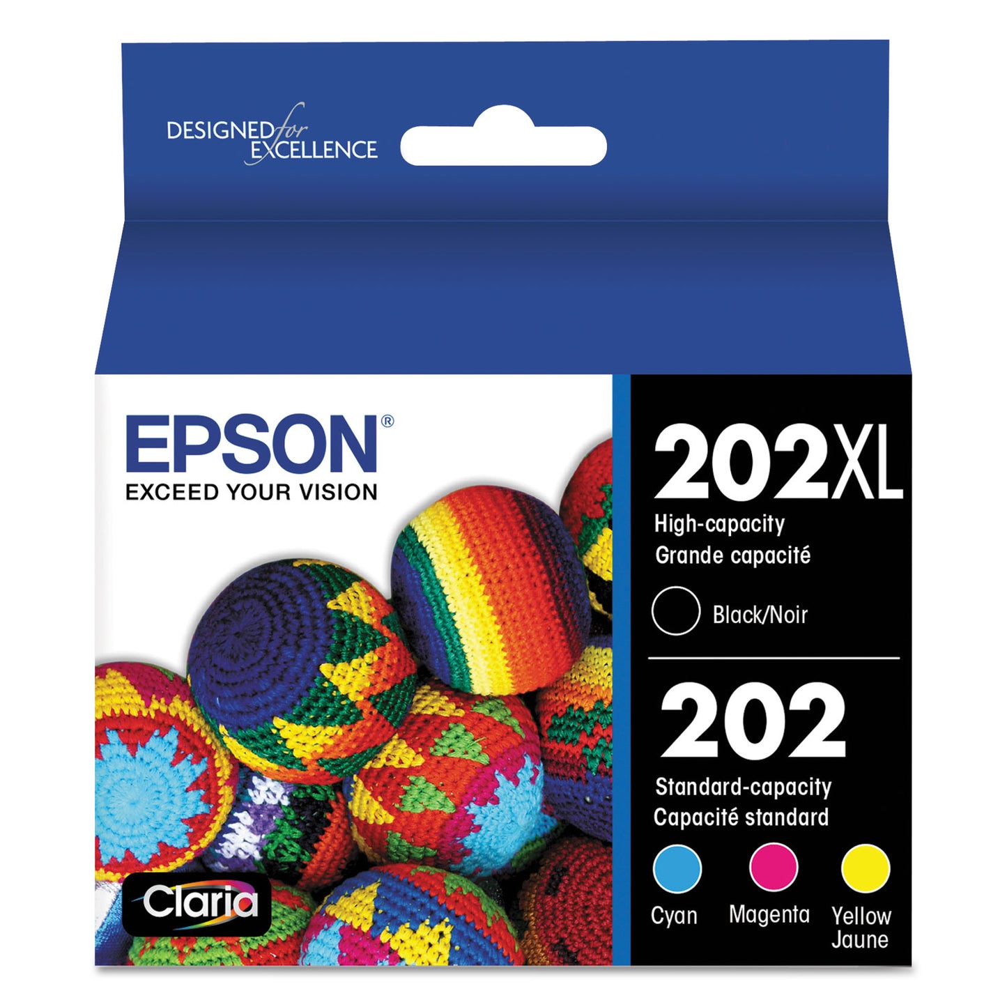 Epson® T202XL-BCS (202XL) Claria High-Yield Ink, 550/165 Page-Yield, Cyan/Magenta/Yellow (EPST202XLBCS)