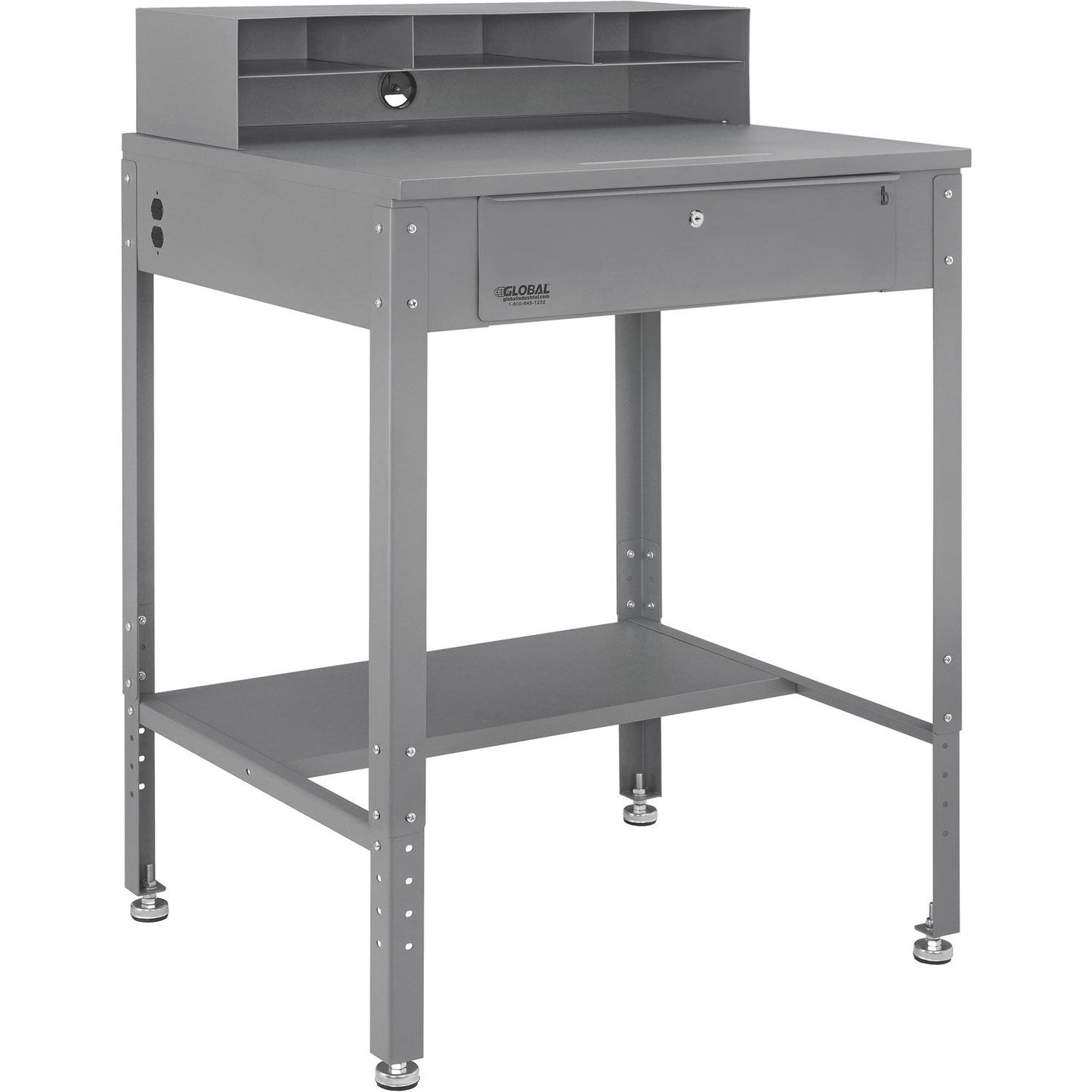 Global Industrial Flat Surfaced Shop Desk w/ Pigeonhole Riser, 34-1/2"W x 30"D, Gray (WB319392)