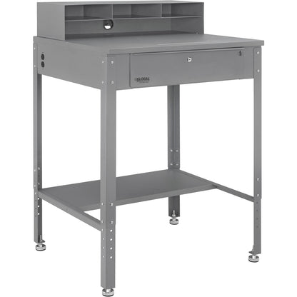 Global Industrial Flat Surfaced Shop Desk w/ Pigeonhole Riser, 34-1/2"W x 30"D, Gray (WB319392)