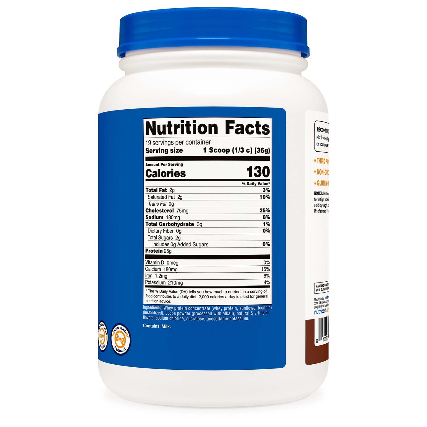 Nutricost Whey Protein Concentrate Oral Supplement Chocolate Flavor Powder 1.5 lb. Canister (1270267_BT)