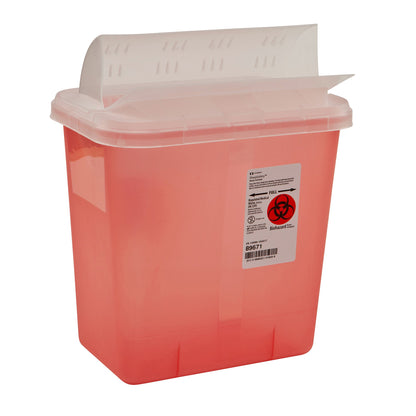 SharpSafety™ Sharps Container Translucent Red Base 10 H X 10-1/2 W X 7-1/4 D Inch Horizontal Entry 2 Gallon (191568_CS)