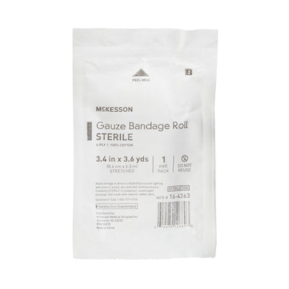 McKesson Fluff Bandage Roll 3-2/5 Inch X 3-3/5 Yard 6-Ply Sterile 1 per Pack (470749_CS)