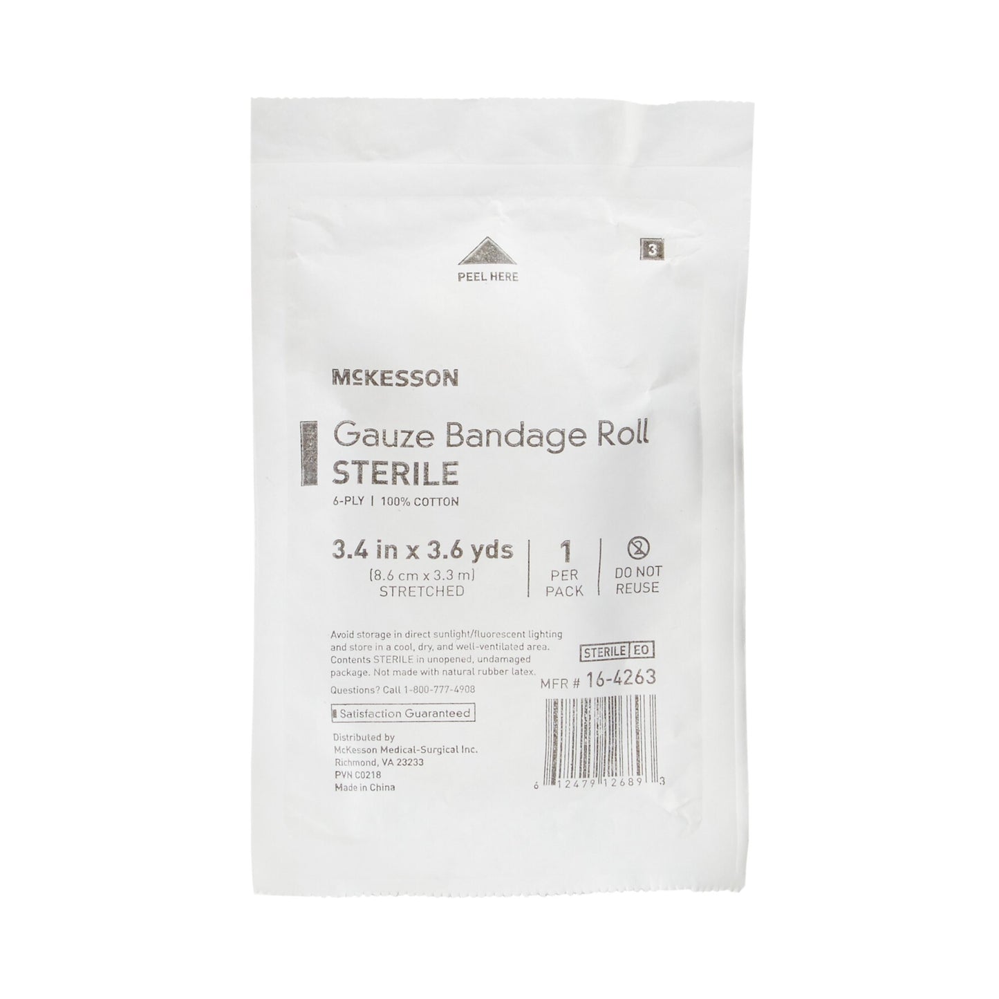 McKesson Fluff Bandage Roll 3-2/5 Inch X 3-3/5 Yard 6-Ply Sterile 1 per Pack (470749_EA)