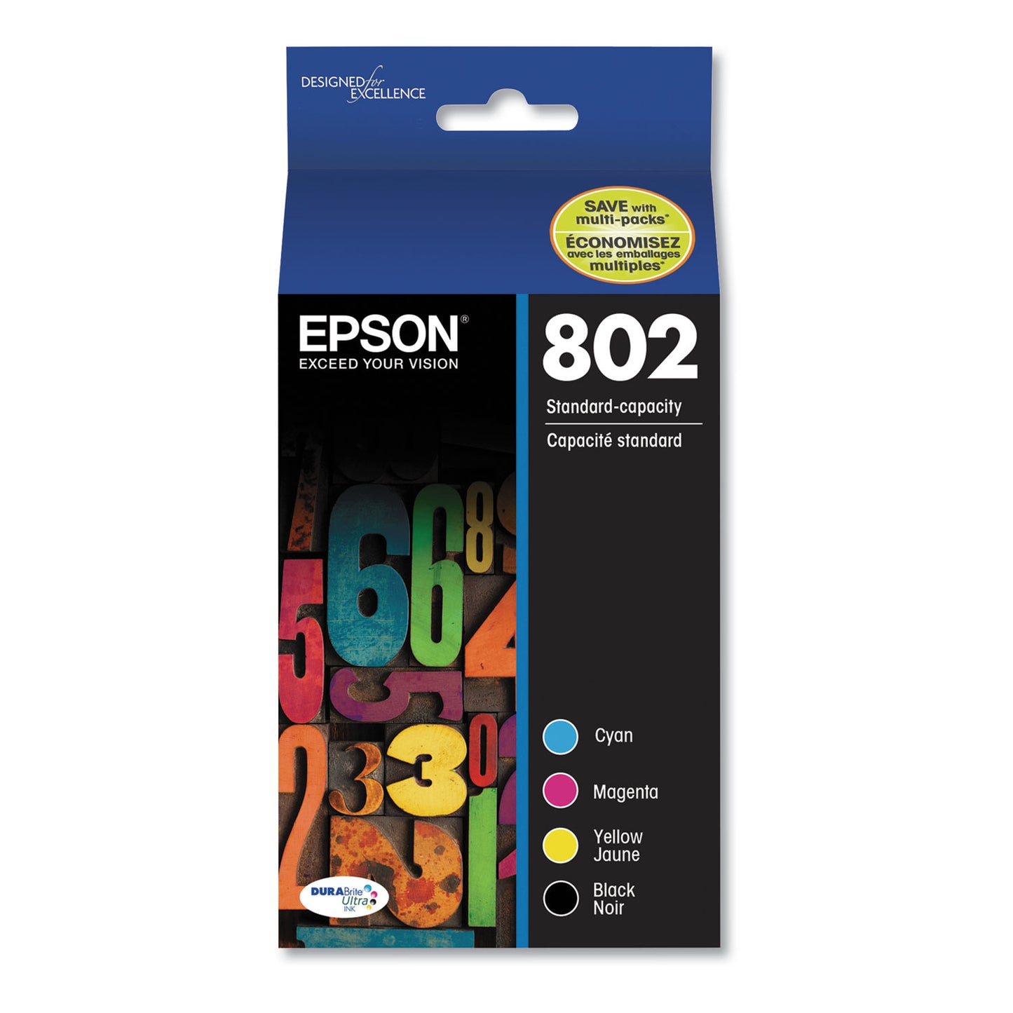 Epson® T802120-BCS (802) DURABrite Ultra Ink, 650/900 Page-Yield, Black/Cyan/Magenta/Yellow (EPST802120BCS)