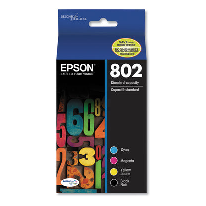 Epson® T802120-BCS (802) DURABrite Ultra Ink, 650/900 Page-Yield, Black/Cyan/Magenta/Yellow (EPST802120BCS)