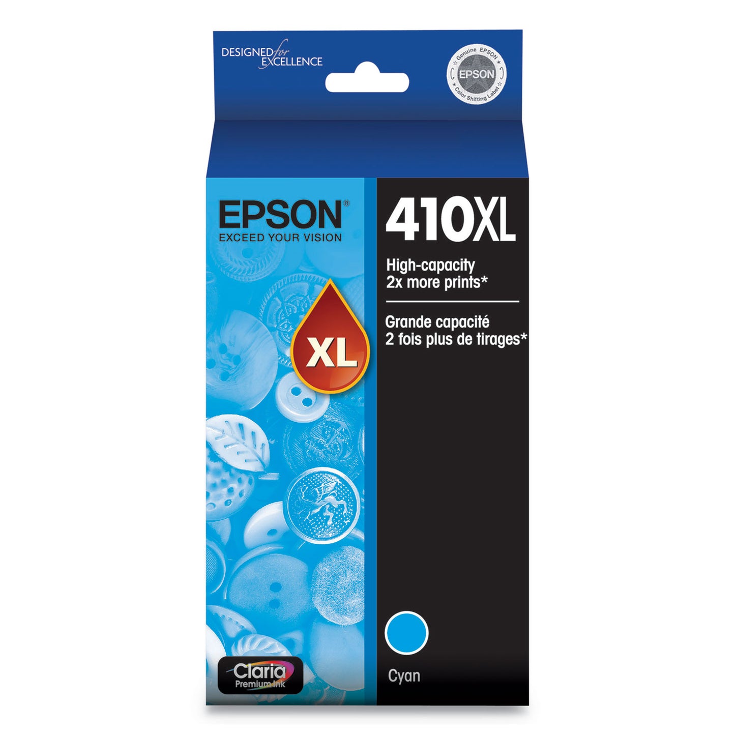 Epson® T410XL220-S (410XL) Claria High-Yield Ink, 650 Page-Yield, Cyan (EPST410XL220S)