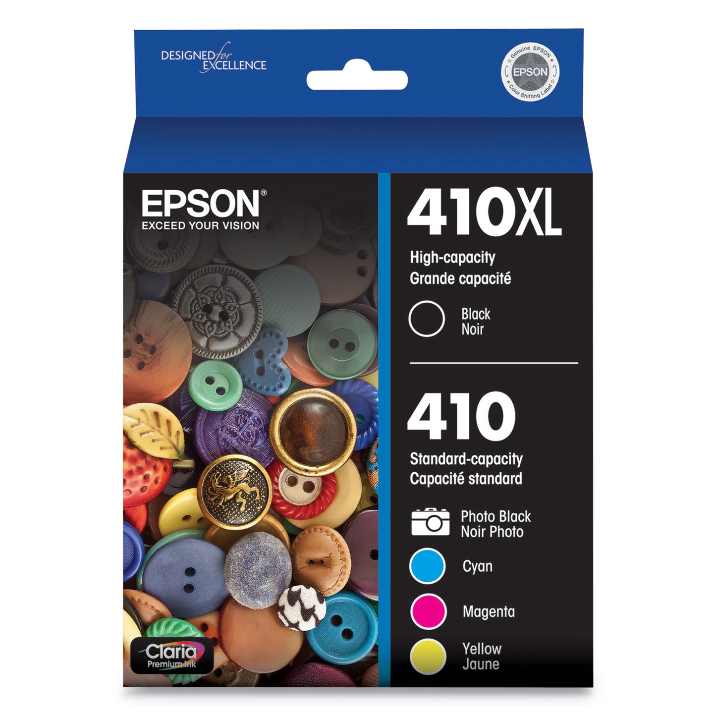 Epson® T410XL-BCS (410XL) Claria High-Yield Ink, 650 Page-Yield, Black/Cyan/Magenta/Yellow (EPST410XLBCS)