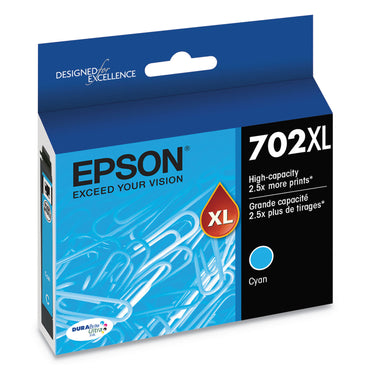 Epson® T702XL220-S (702XL) DURABrite Ultra High-Yield Ink, 950 Page-Yield, Cyan (EPST702XL220S)