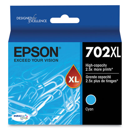 Epson® T702XL220-S (702XL) DURABrite Ultra High-Yield Ink, 950 Page-Yield, Cyan (EPST702XL220S)
