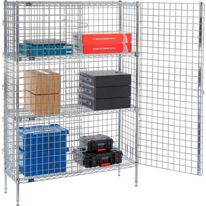 Nexel 1-Tier 2 Door Security Wire Shelving Unit, 2 Shelf, 36"Wx14"Dx66"H, Chrome, Unassembled (WB320923C2)