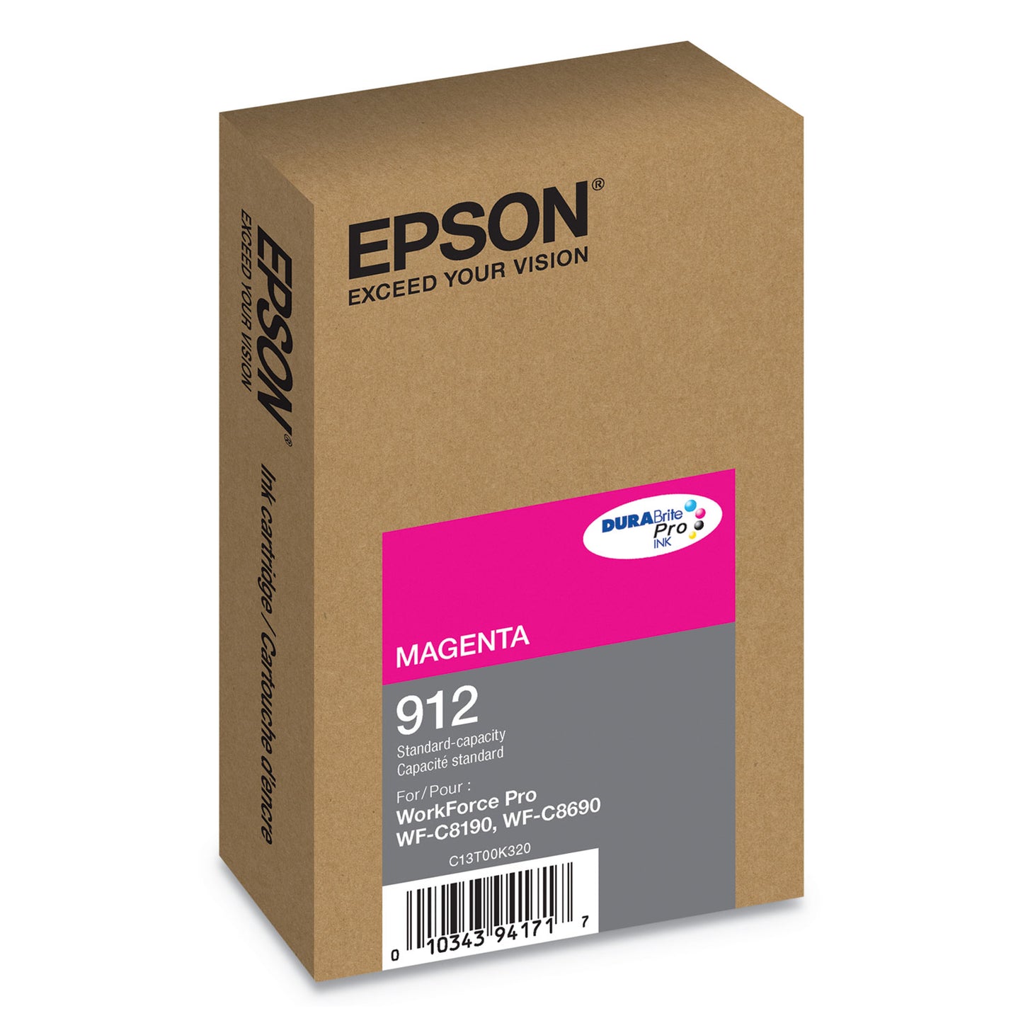 Epson® T912320 (912) DURABrite Pro Ink, 1700 Page-Yield, Magenta (EPST912320)