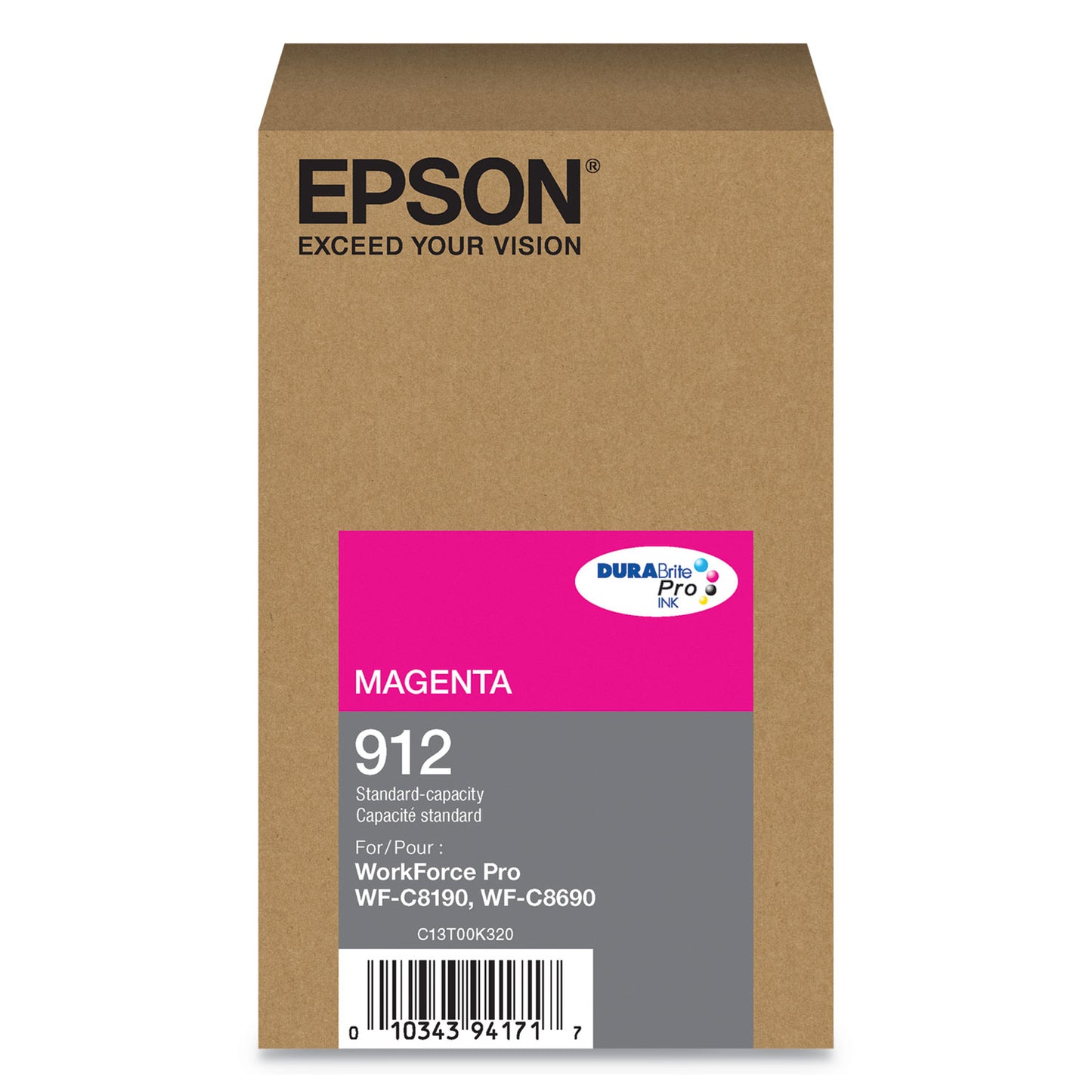 Epson® T912320 (912) DURABrite Pro Ink, 1700 Page-Yield, Magenta (EPST912320)