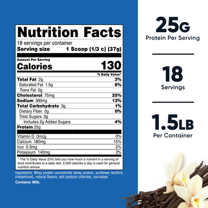 Nutricost Whey Protein Concentrate Oral Supplement Vanilla Flavor Powder 1.5 lb. Canister (1270266_CS)