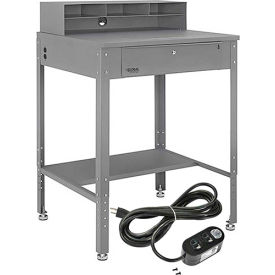 Global Industrial Flat Surfaced Shop Desk w/ Riser & Outlets, 34-1/2"W x 30"D, Gray (WB319392AKIT)
