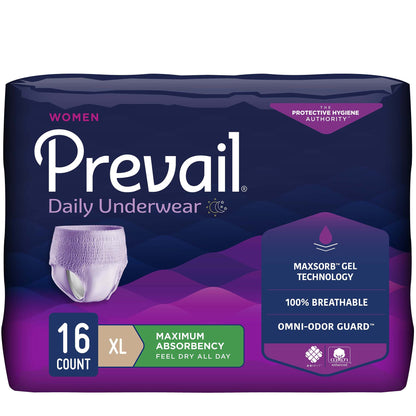 Prevail® Daily Underwear Female Adult Absorbent Underwear Pull On with Tear Away Seams X-Large Disposable Heavy Absorbency (889083_CS)