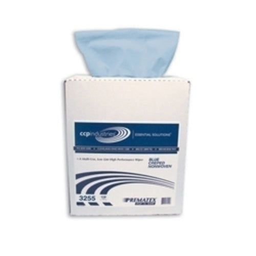 ShopWorks® Prematex® Wipers, Sontara, Blue, 9"x16.75", Heavy Duty, Creped, Pop-N-Wipe® Interfold, 150/Box, Case of 6 Boxes (HOS3255)