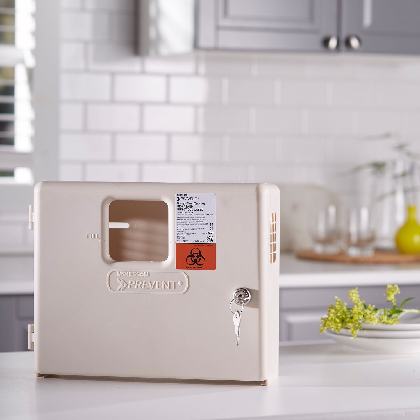 McKesson Prevent® Sharps Container Cabinet / Wall Enclosure High Impact Polystyrene Wall Mount Locking (855128_EA)