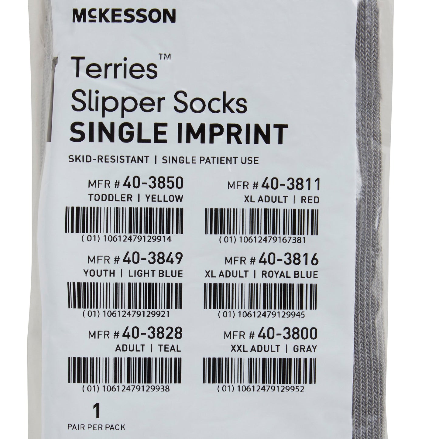 McKesson Terries™ Slipper Socks Unisex Adult 2X-Large Single Tread Single Patient Use Gray (504733_CS)