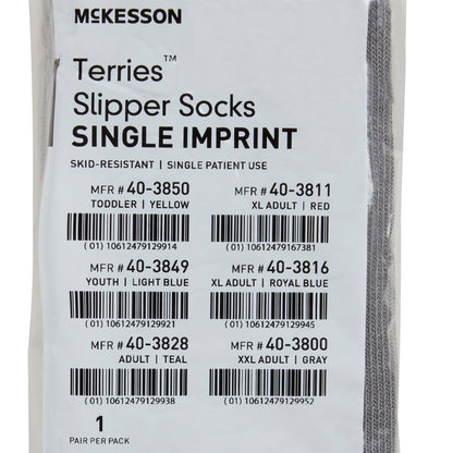 McKesson Terries™ Slipper Socks Unisex Adult 2X-Large Single Tread Single Patient Use Gray (504733_CS)