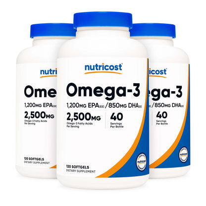 nutricost® Dietary Supplement Omega-3 2,500 mg Strength Softgel 120 Per Bottle (1270246_BT)