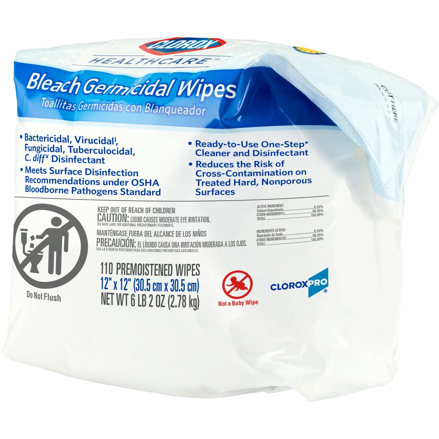 Clorox Healthcare® Bleach Germicidal Premoistened Germicidal Manual Pull Wipe 110 Count Pouch Floral Bleach Scent NonSterile (743112_CS)