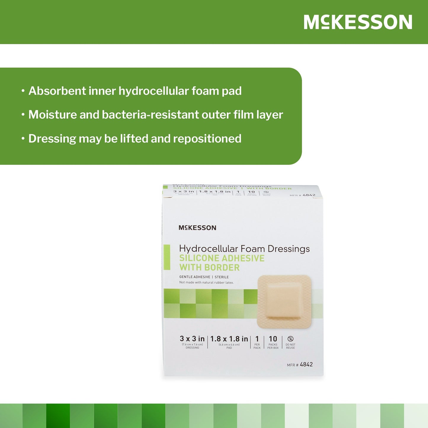 McKesson Foam Dressing 3 X 3 Inch With Border Film Backing Silicone Gel Adhesive Square Sterile (886431_BX)