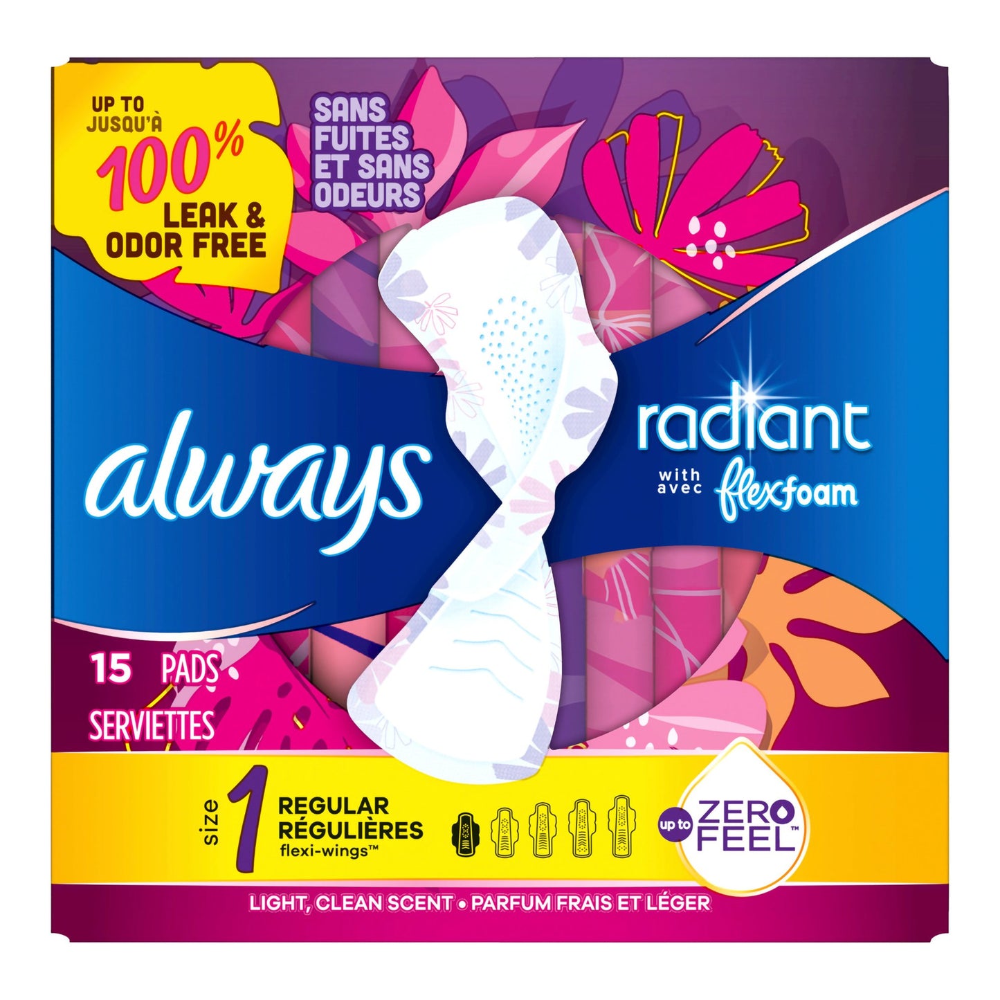 Always® Radiant with FlexFoam Feminine Pad With Wings Regular Absorbency (1231750_BX)