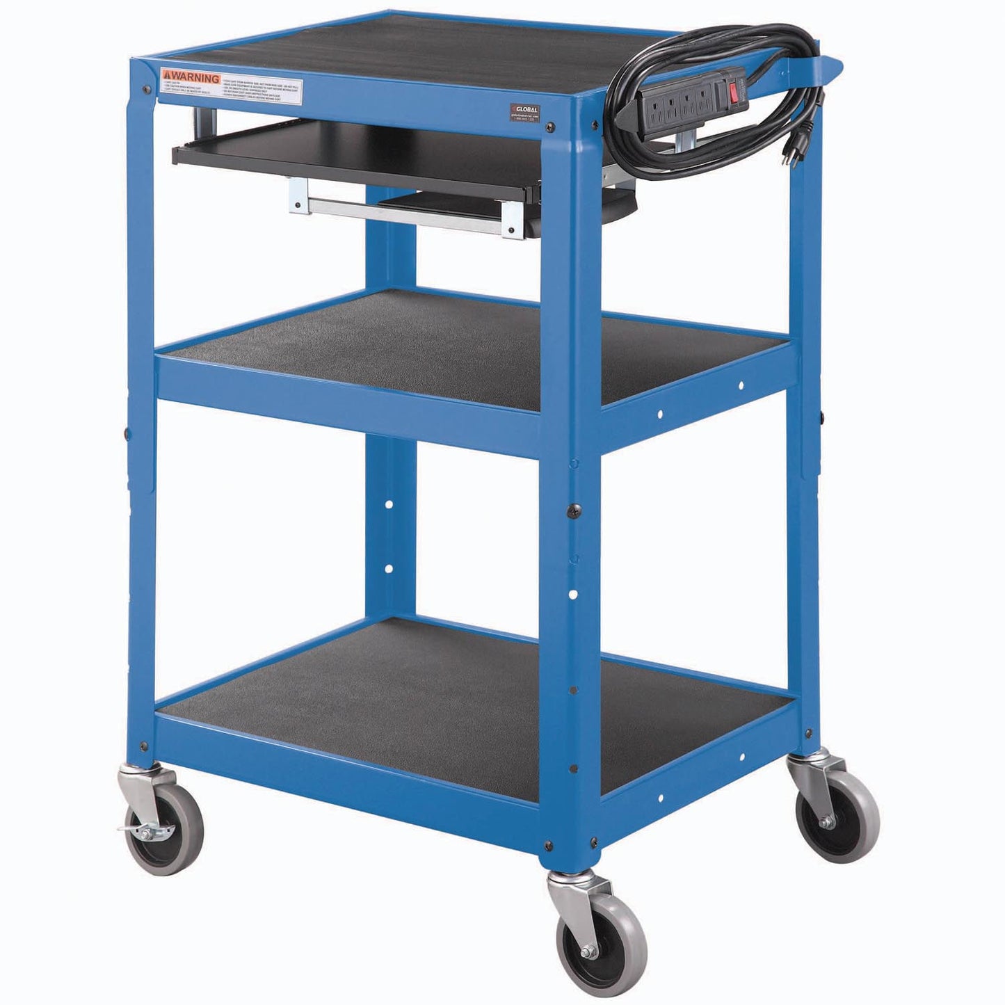 Global Industrial Steel Mobile Workstation Cart with Slide out keyboard and Mouse Shelf-Blue (WB334541BL)