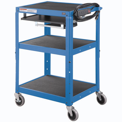 Global Industrial Steel Mobile Workstation Cart with Slide out keyboard and Mouse Shelf-Blue (WB334541BL)