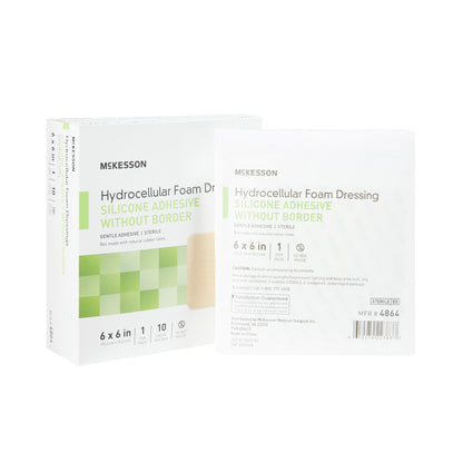 McKesson Foam Dressing 6 X 6 Inch Without Border Film Backing Silicone Gel Adhesive Square Sterile (1083087_BX)