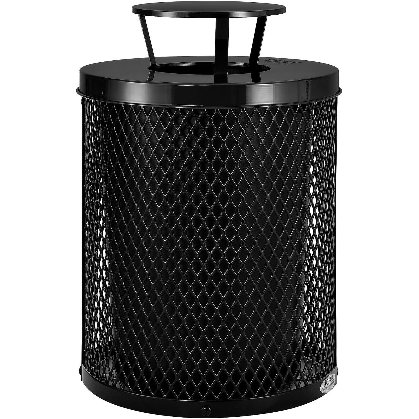 Global Industrial Outdoor Diamond Steel Trash Can With Rain Bonnet Lid, 36 Gallon, Black (WB261926BK)
