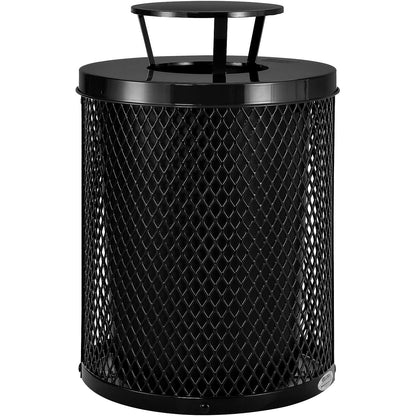 Global Industrial Outdoor Diamond Steel Trash Can With Rain Bonnet Lid, 36 Gallon, Black (WB261926BK)