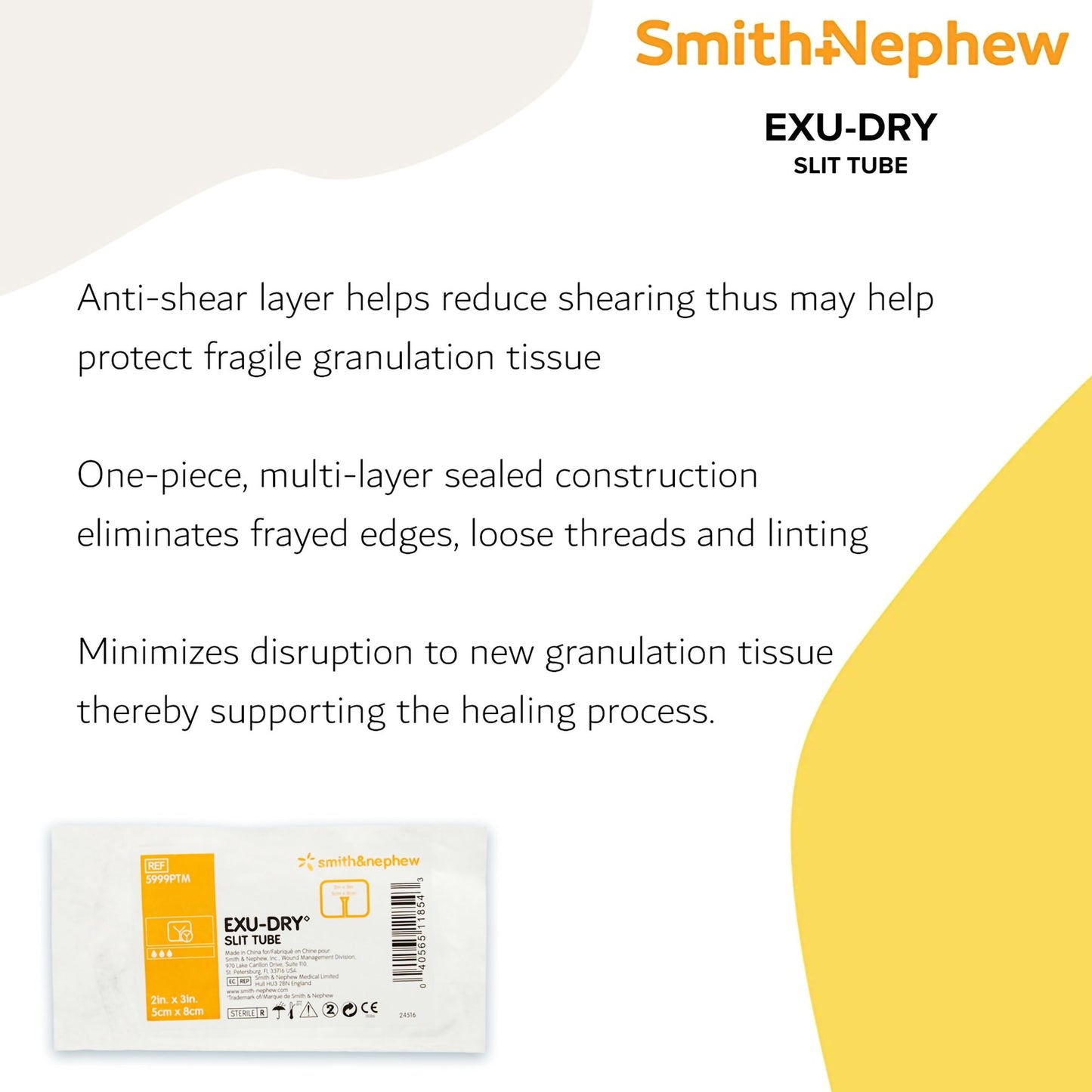 EXU-DRY Anti-Shear Super Absorbent Dressing 2 X 3 Inch Slit Tube (474300_CS)