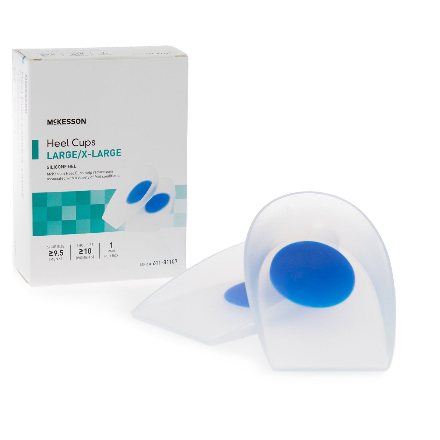 McKesson Heel Cup U-Shaped Silicone Female 10 and up / Male 9-1/2 and up Blue / Clear (1132299_CS)