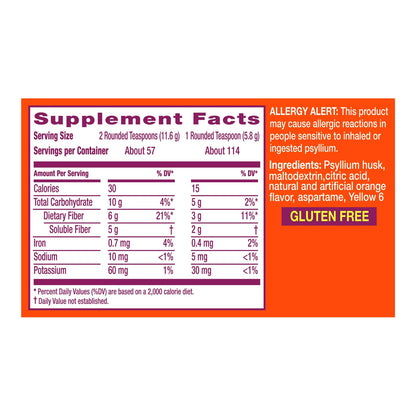 Metamucil® Fiber Supplement Orange Flavor Powder 23.3 oz. 3.4 Gram Strength Psyllium Husk (1189588_EA)