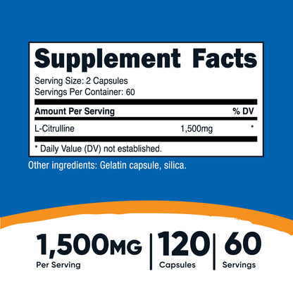 nutricost® Dietary Supplement L-Citrulline 1,500 mg Strength Capsule 120 Per Bottle (1270269_BT)