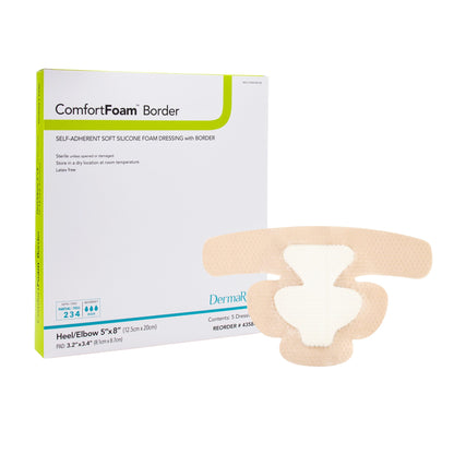 ComfortFoam™ Border Foam Dressing 5 X 8 Inch With Border Waterproof Backing Silicone Adhesive Elbow / Heel Sterile (946559_BX)
