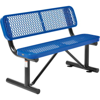 Global Industrial 4' Outdoor Steel Bench w/ Backrest, Expanded Metal, Blue (WB695743BL)