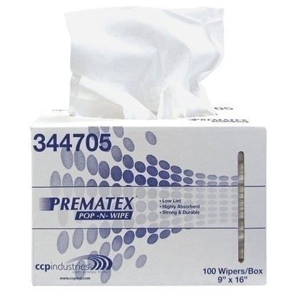 ShopWorks® Prematex® Wiper, Sontara, White, 9"x16.75", Heavy Duty, Creped, Pop-N-Wipe® Interfold, Case of 1000 (HOS344705)