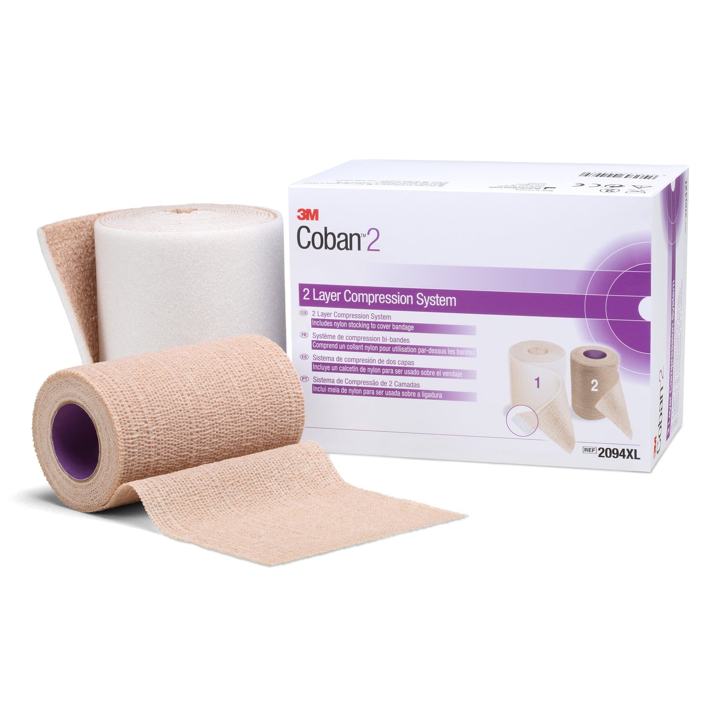 3M™ Coban™ 2 2 Layer Compression Bandage System 4 Inch X 3-4/5 Yard / 4 Inch X 6-3/10 Yard Self-Adherent / Pull On Closure Tan / White NonSterile 35 to 40 mmHg (993482_CS)
