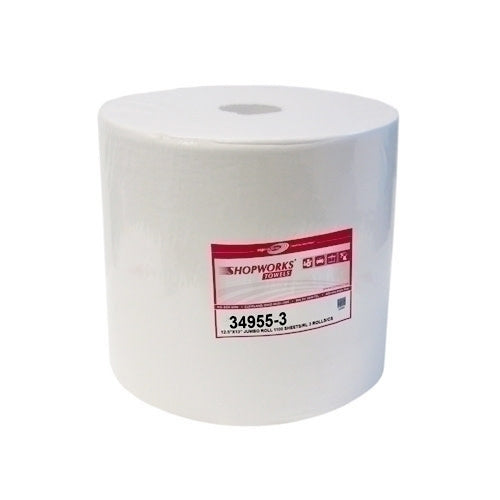 ShopWorks® W600 Wipers, Hydroknit, White,12x12, Roll, 1100/Roll, Case of 3 Rolls (HOS34955-3)