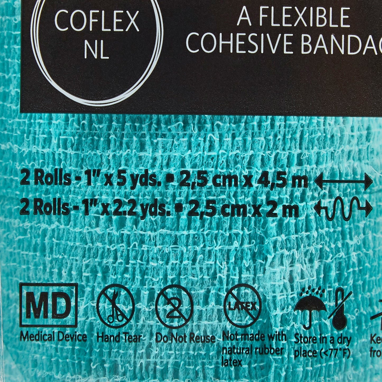 CoFlex® NL Cohesive Bandage 1 Inch X 5 Yard Self-Adherent Closure Teal / Blue / White / Purple / Green NonSterile 12 lbs. Tensile Strength (627155_CS)