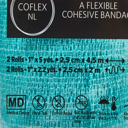 CoFlex® NL Cohesive Bandage 1 Inch X 5 Yard Self-Adherent Closure Teal / Blue / White / Purple / Green NonSterile 12 lbs. Tensile Strength (627155_CS)